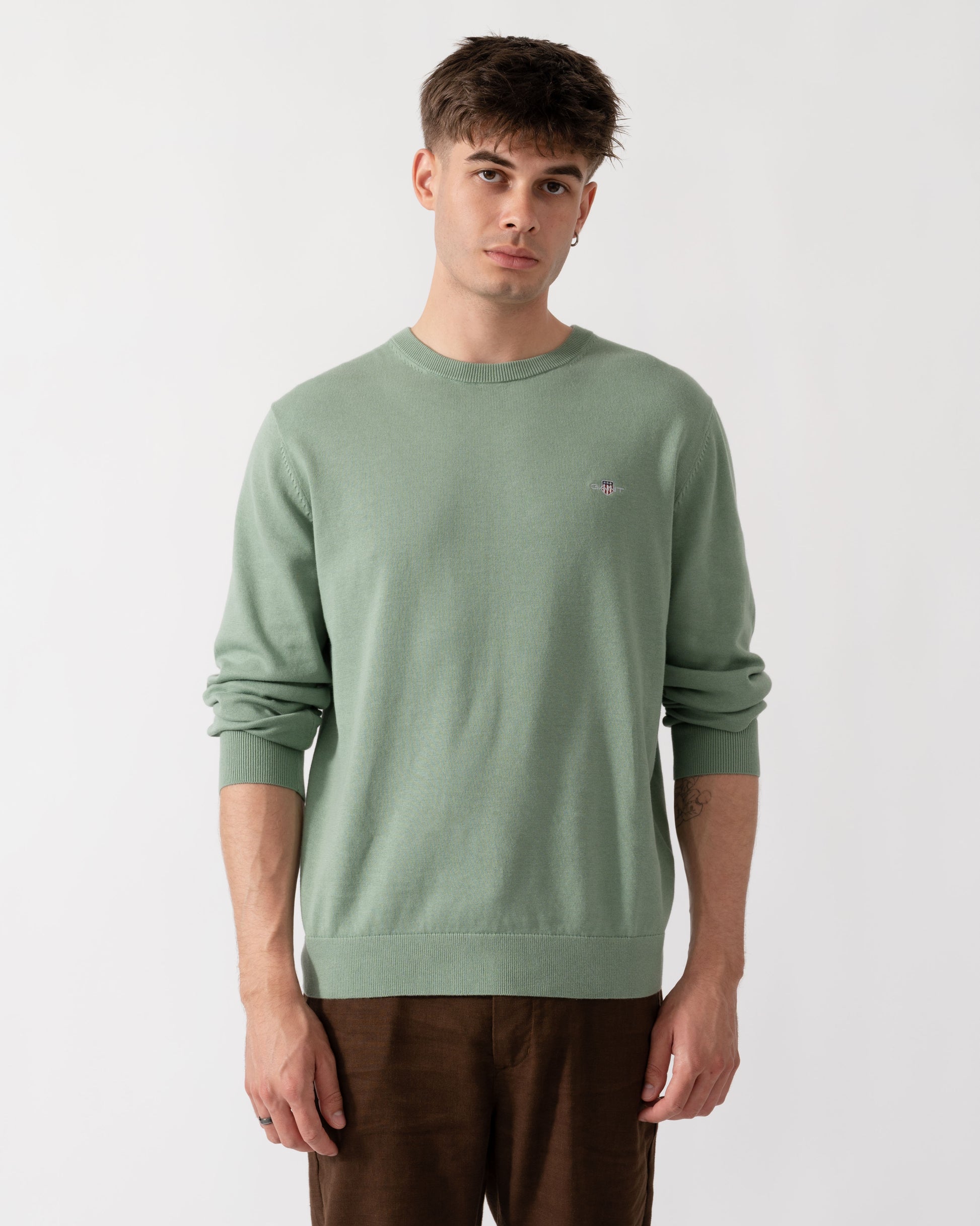 GANT Mens Classic Cotton Shield Logo Crew Neck Jumper - 308 Surplus Mint front