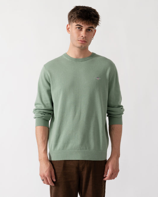 GANT Mens Classic Cotton Shield Logo Crew Neck Jumper - 308 Surplus Mint front