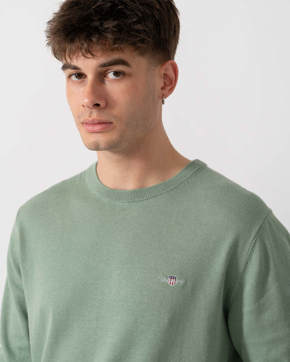 GANT Mens Classic Cotton Shield Logo Crew Neck Jumper - 308 Surplus Mint logo