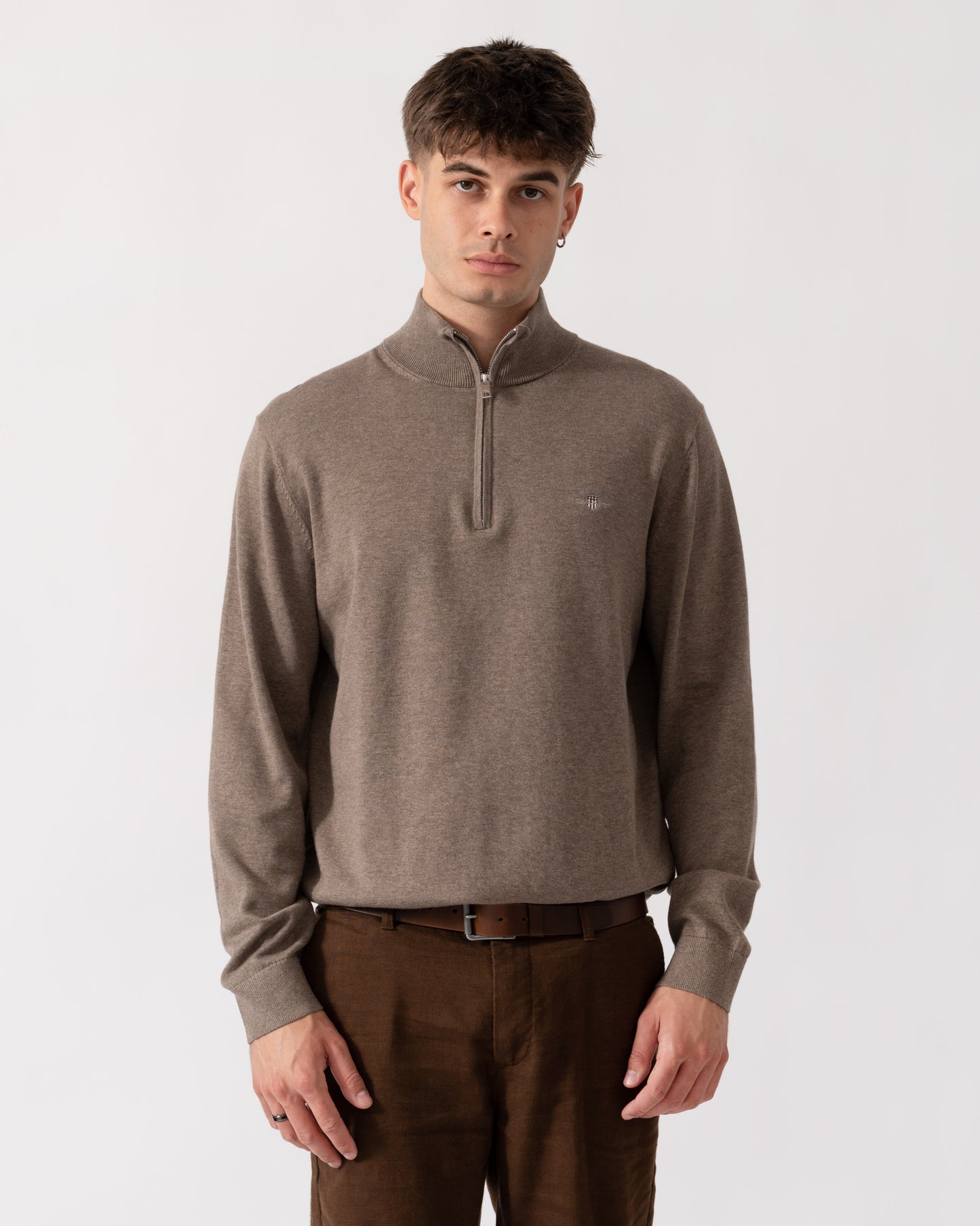 GANT Mens Classic Cotton Shield Logo Half Zip Jumper - 294 Dark Hazelnut Melange front