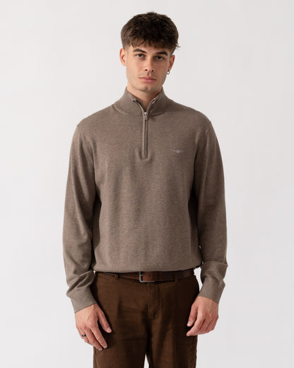 GANT Mens Classic Cotton Shield Logo Half Zip Jumper - 294 Dark Hazelnut Melange front