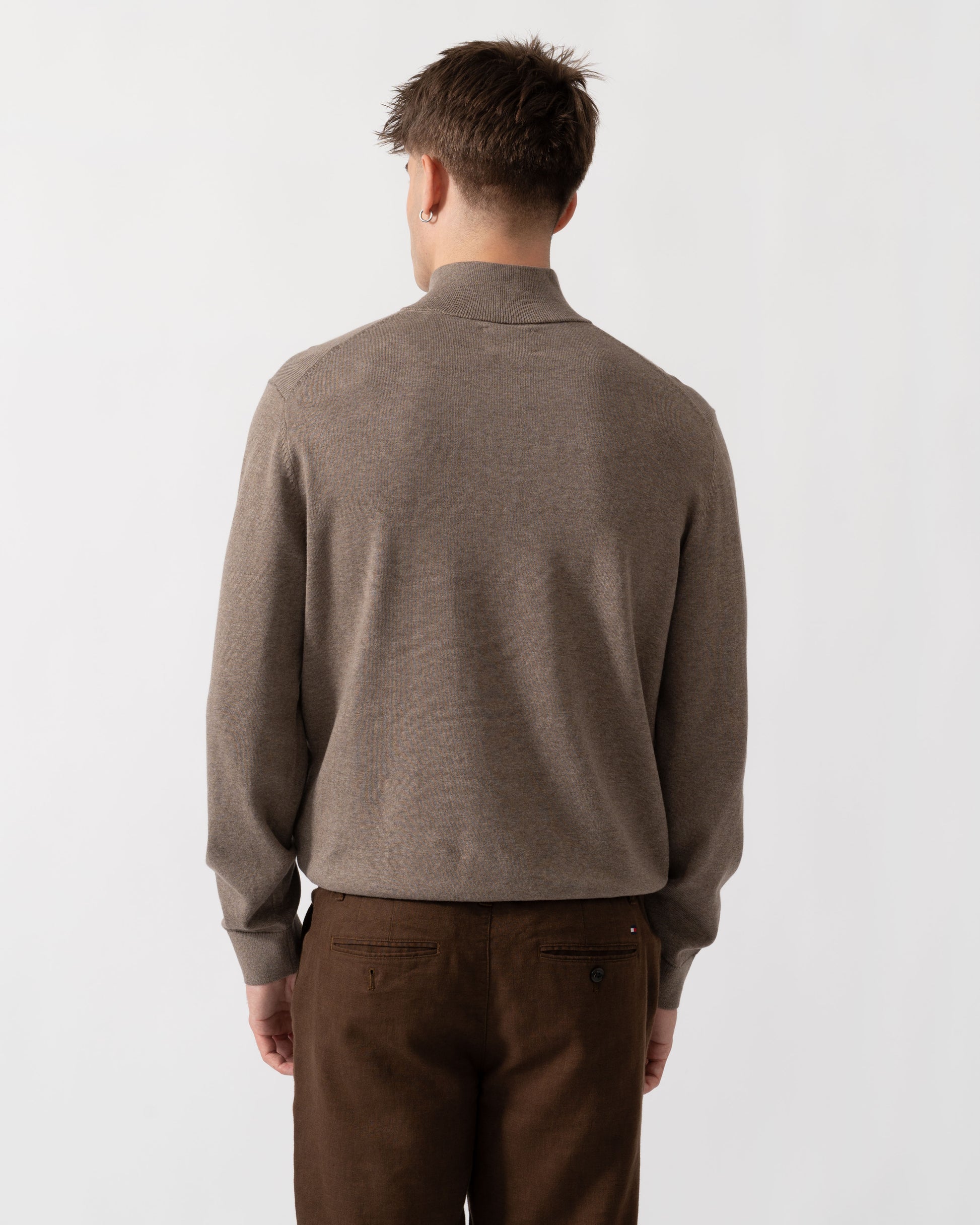 GANT Mens Classic Cotton Shield Logo Half Zip Jumper - 294 Dark Hazelnut Melange back