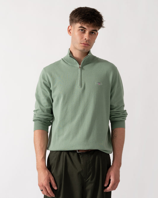 GANT Mens Classic Cotton Shield Logo Half Zip Jumper - 308 Surplus Mint main