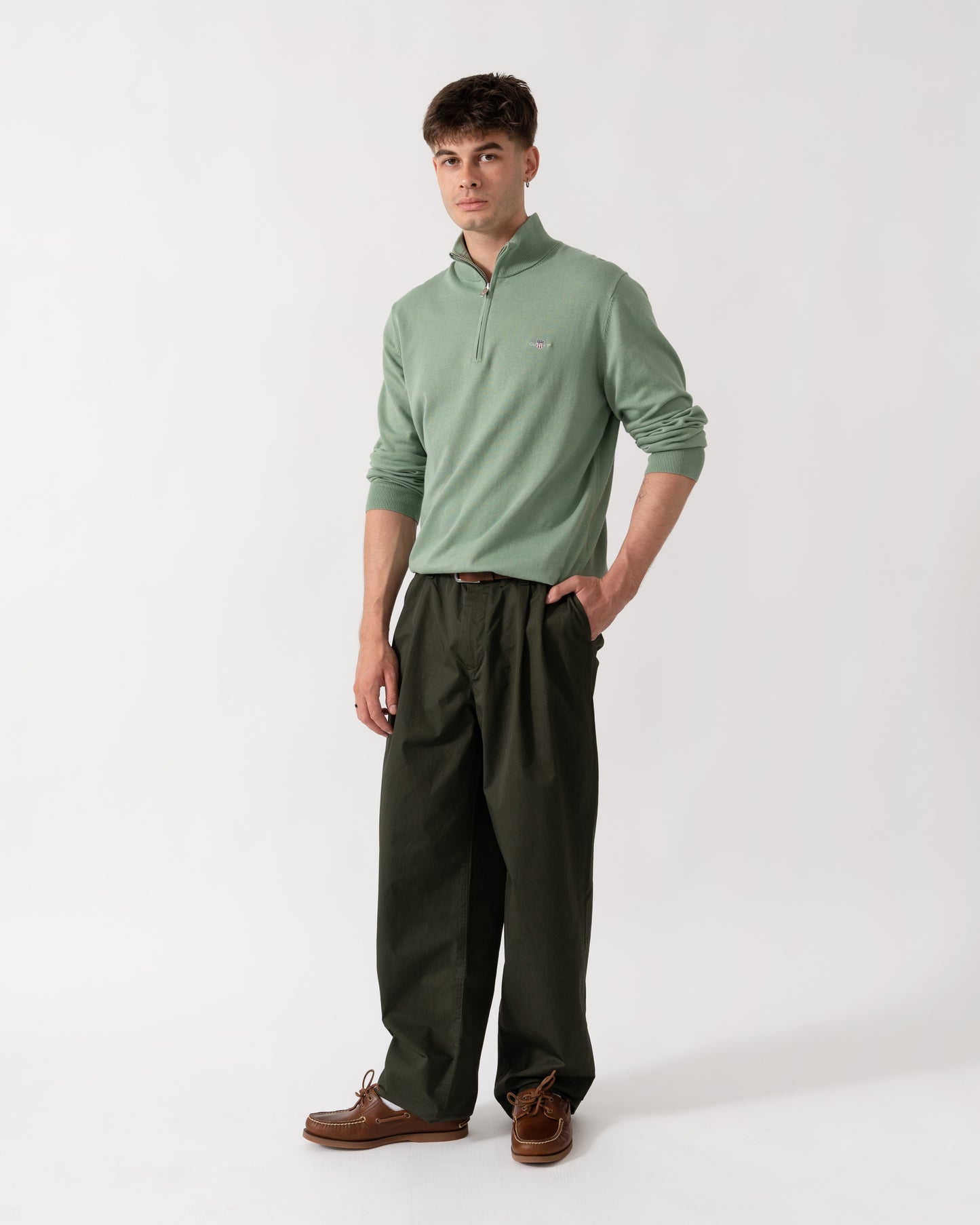 GANT Mens Classic Cotton Shield Logo Half Zip Jumper - 308 Surplus Mint full length