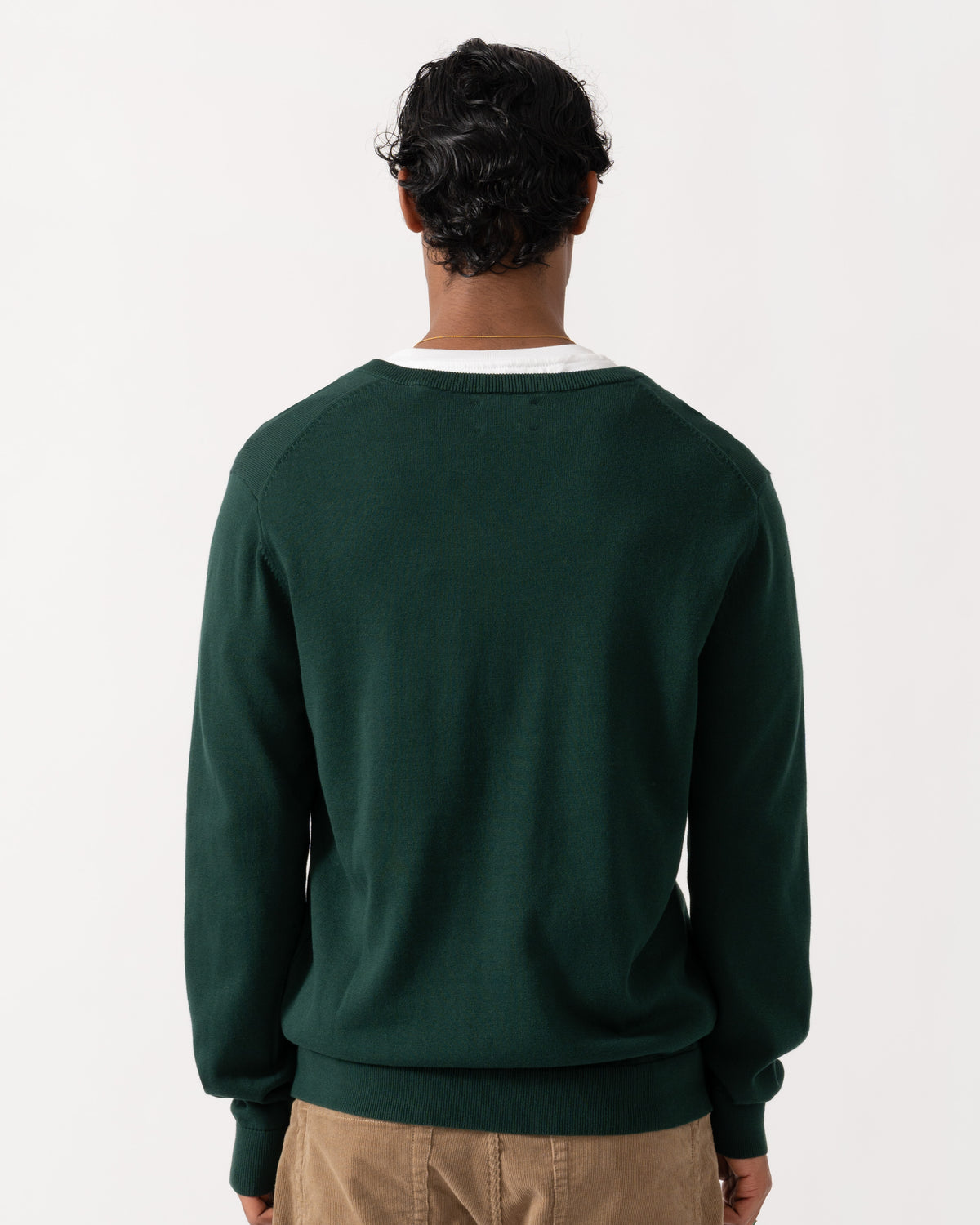 Back of the GANT Mens Classic Cotton Shield Logo V-Neck Jumper - 374 Tartan Green