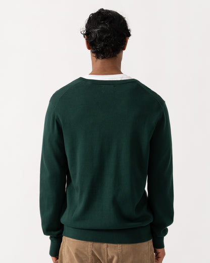Back of the GANT Mens Classic Cotton Shield Logo V-Neck Jumper - 374 Tartan Green