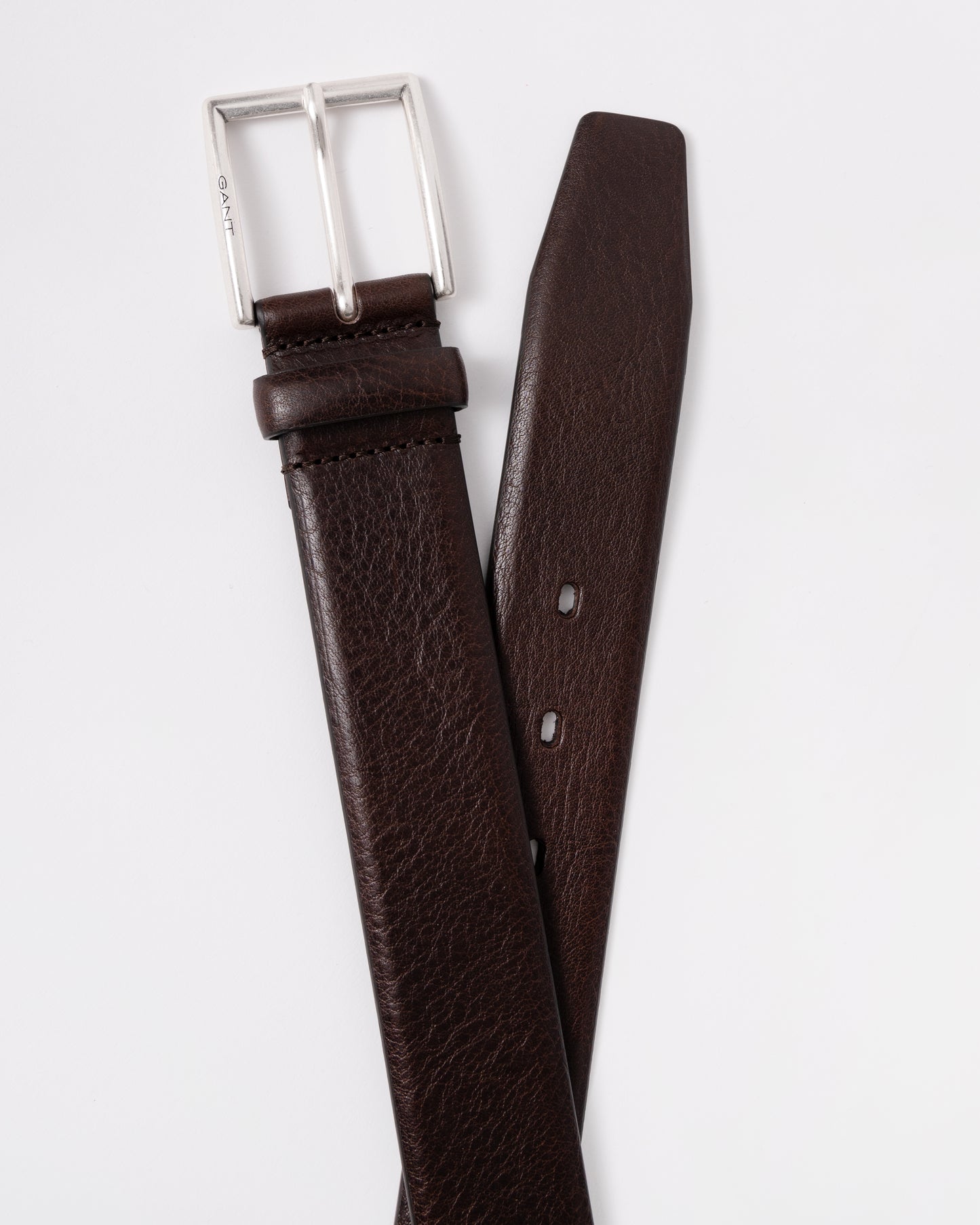 GANT Mens Classic Cow Leather Belt - 274 Rich Brown - buckle and belt end detail