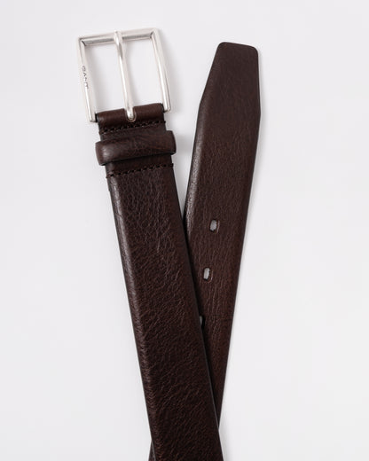 GANT Mens Classic Cow Leather Belt - 274 Rich Brown - buckle and belt end detail