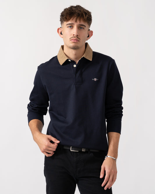 GANT Mens Cord Collar Heavy Rugger - 433 Evening Blue