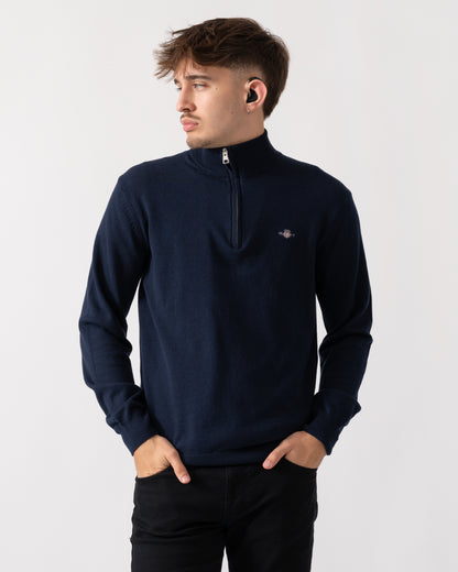 GANT Mens Cotton/Wool Blend Half Zip Jumper - 433 Evening Blue