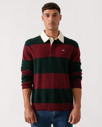 GANT Mens Extrafine Lambswool Striped Long Sleeve Polo - 374 Tartan Green