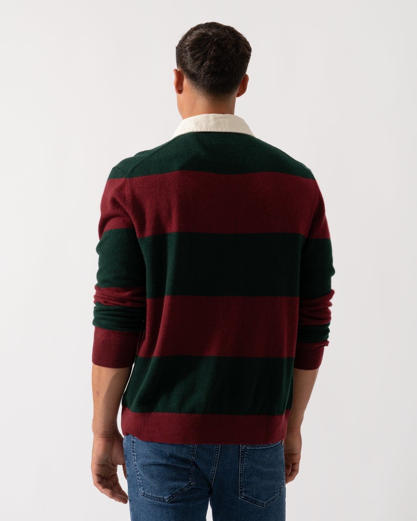 GANT Mens Extrafine Lambswool Striped Long Sleeve Polo - 374 Tartan Green