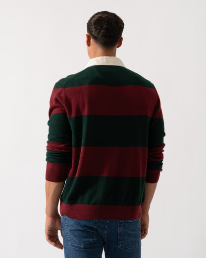 GANT Mens Extrafine Lambswool Striped Long Sleeve Polo - 374 Tartan Green