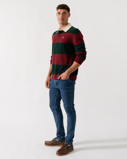 GANT Mens Extrafine Lambswool Striped Long Sleeve Polo - 374 Tartan Green