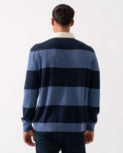 GANT Mens Extrafine Lambswool Striped Long Sleeve Polo - 410 Marine