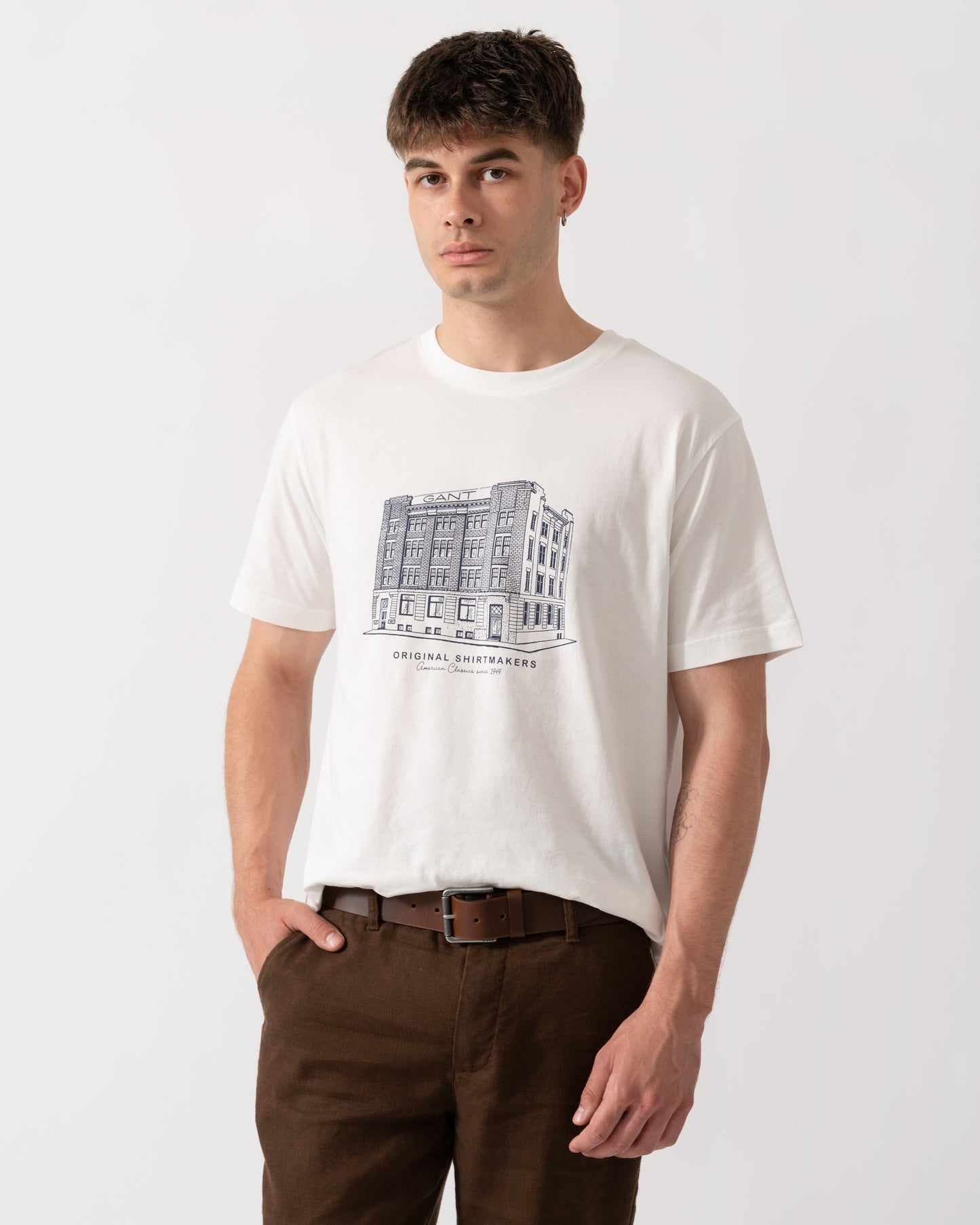 GANT Mens Factory Graphic Short Sleeve T-Shirt - 113 Eggshell front