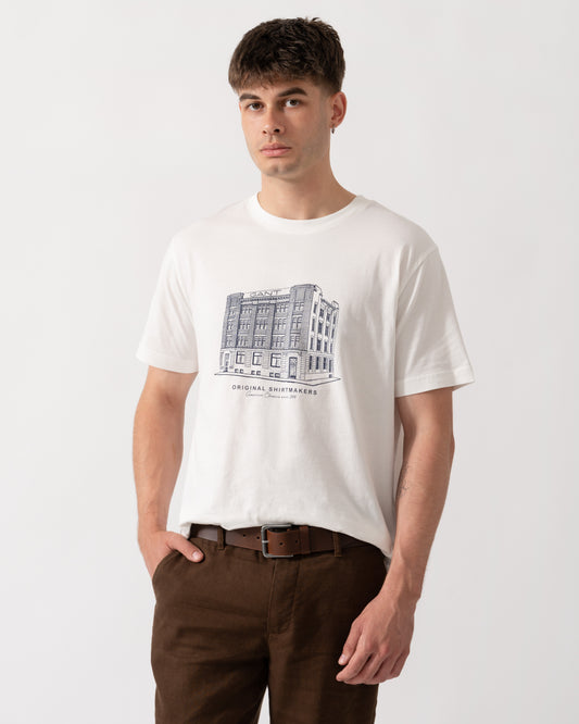GANT Mens Factory Graphic Short Sleeve T-Shirt - 113 Eggshell front