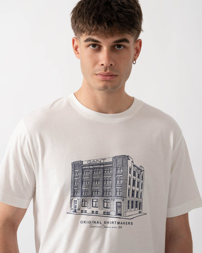 GANT Mens Factory Graphic Short Sleeve T-Shirt - 113 Eggshell close up