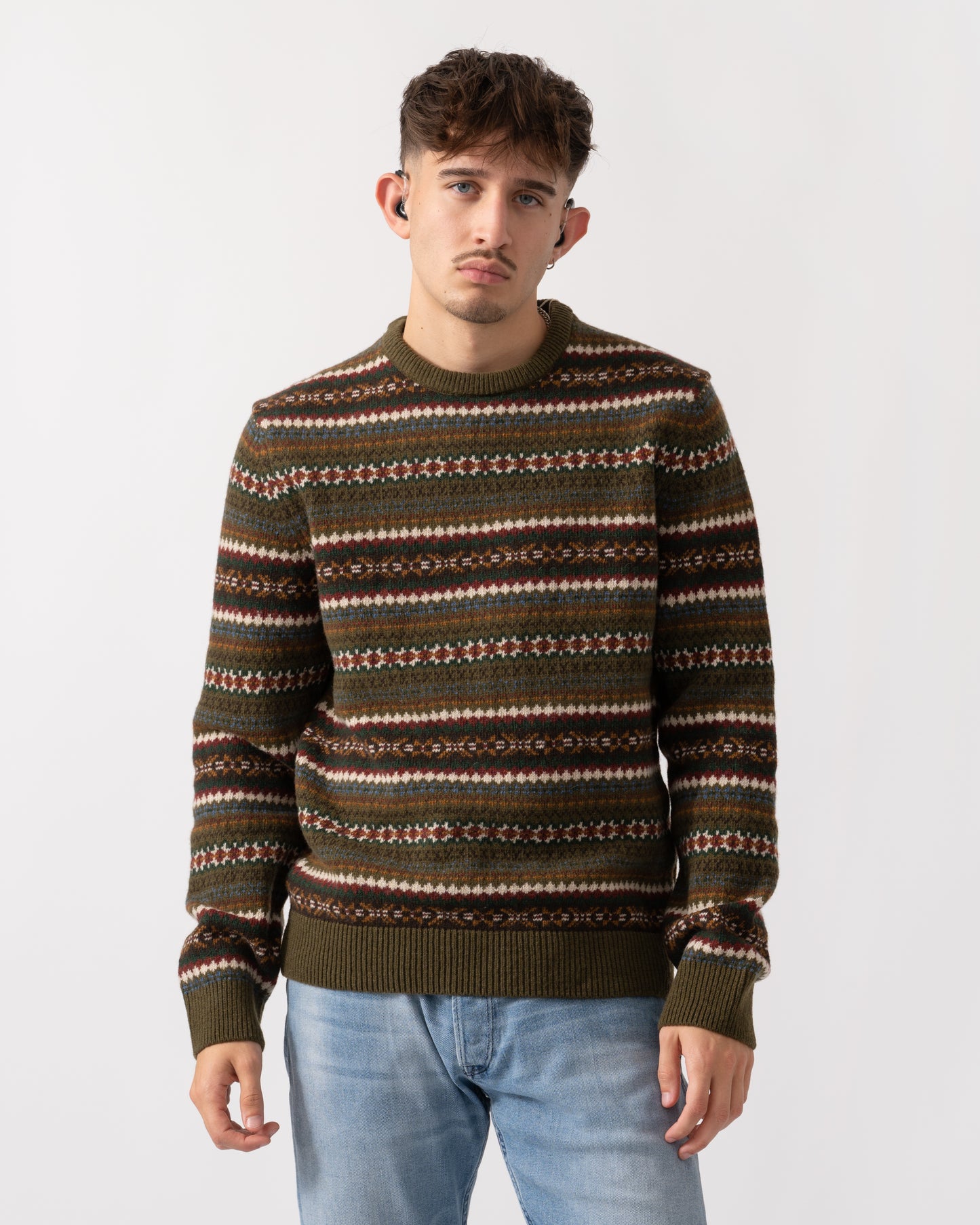 GANT Mens Fair Isle Crew Neck Jumper - 360 Country Green