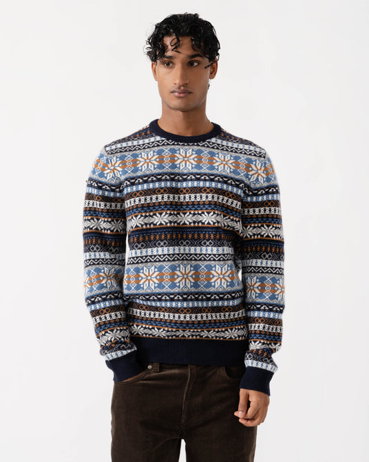 Front of the GANT Mens Fair Isle Crew Neck Sweater - 433 Evening Blue