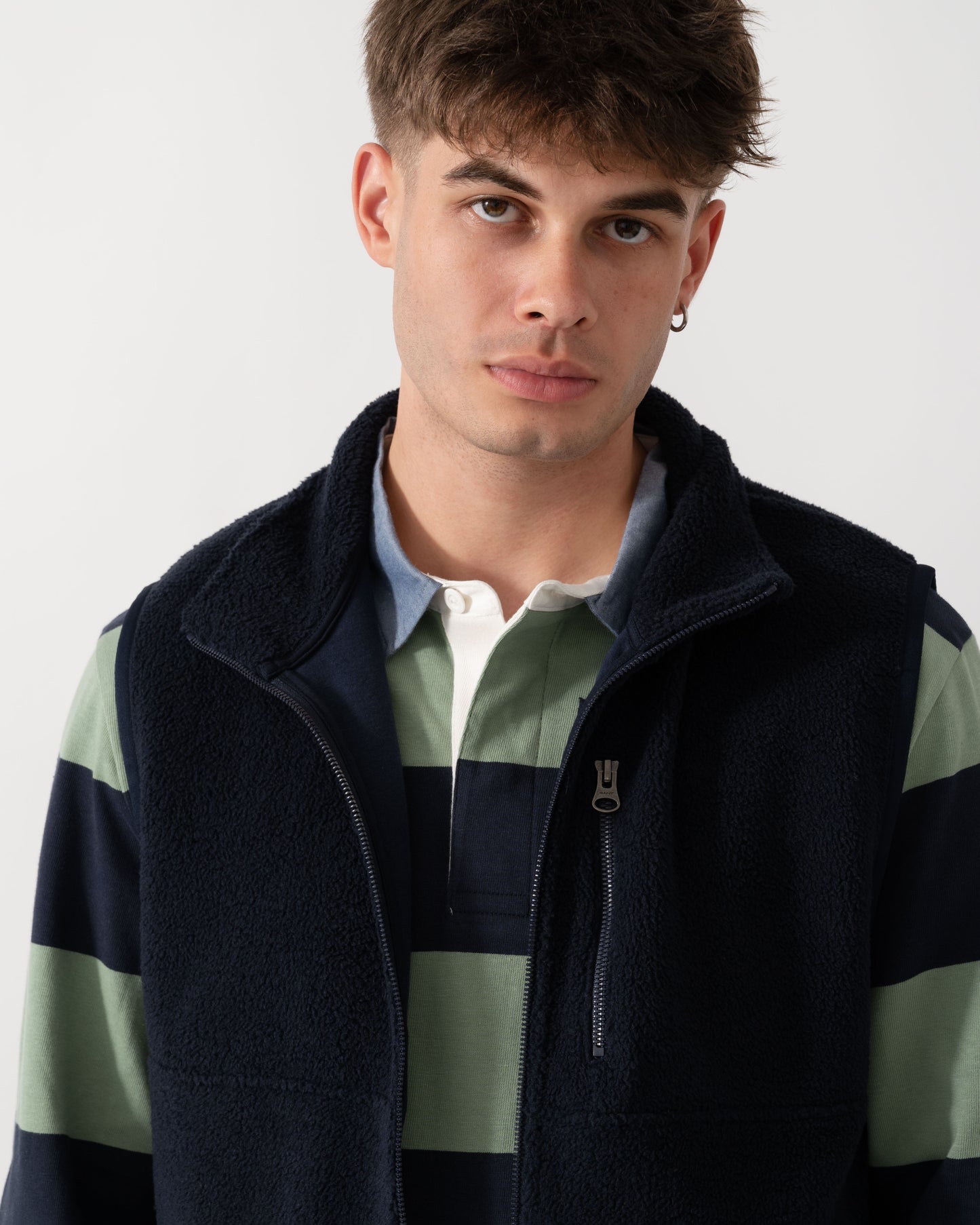 GANT Mens Fleece Gilet - 433 Evening Blue Close up