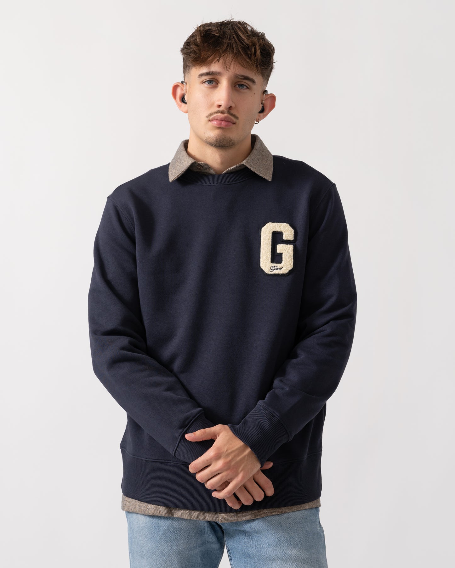 GANT Mens G Badge Crew Neck Sweatshirt - 433 Evening Blue