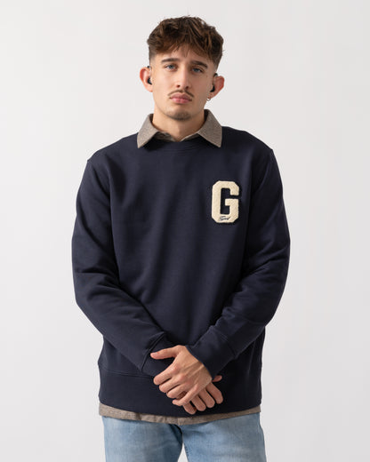GANT Mens G Badge Crew Neck Sweatshirt - 433 Evening Blue