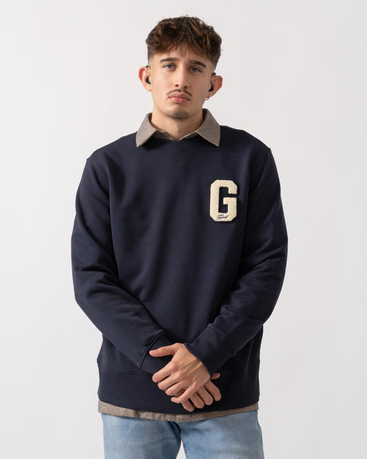 GANT Mens G Badge Crew Neck Sweatshirt - 433 Evening Blue