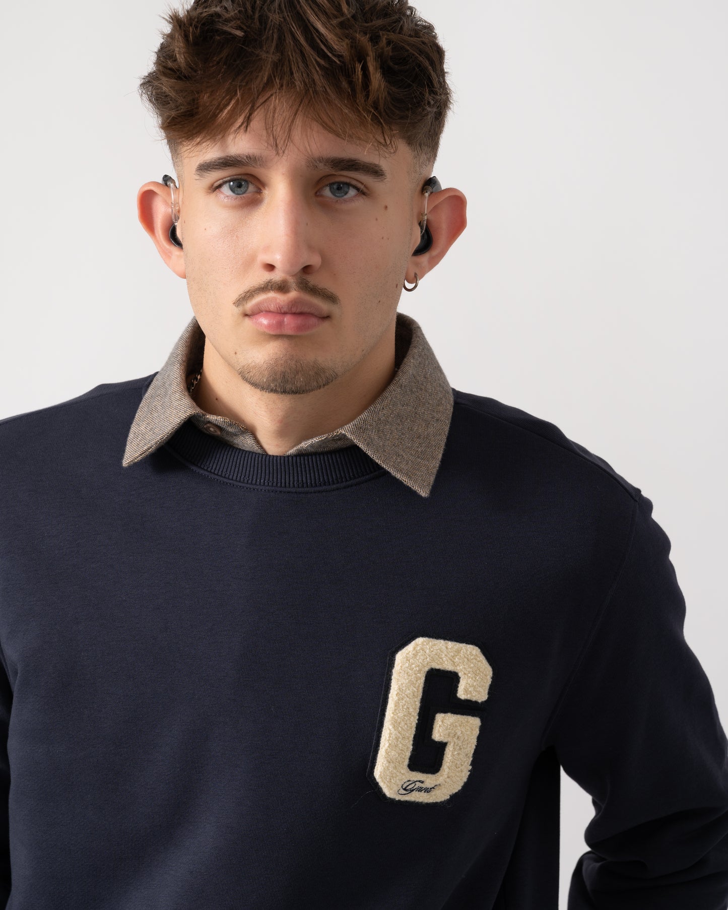 GANT Mens G Badge Crew Neck Sweatshirt - 433 Evening Blue