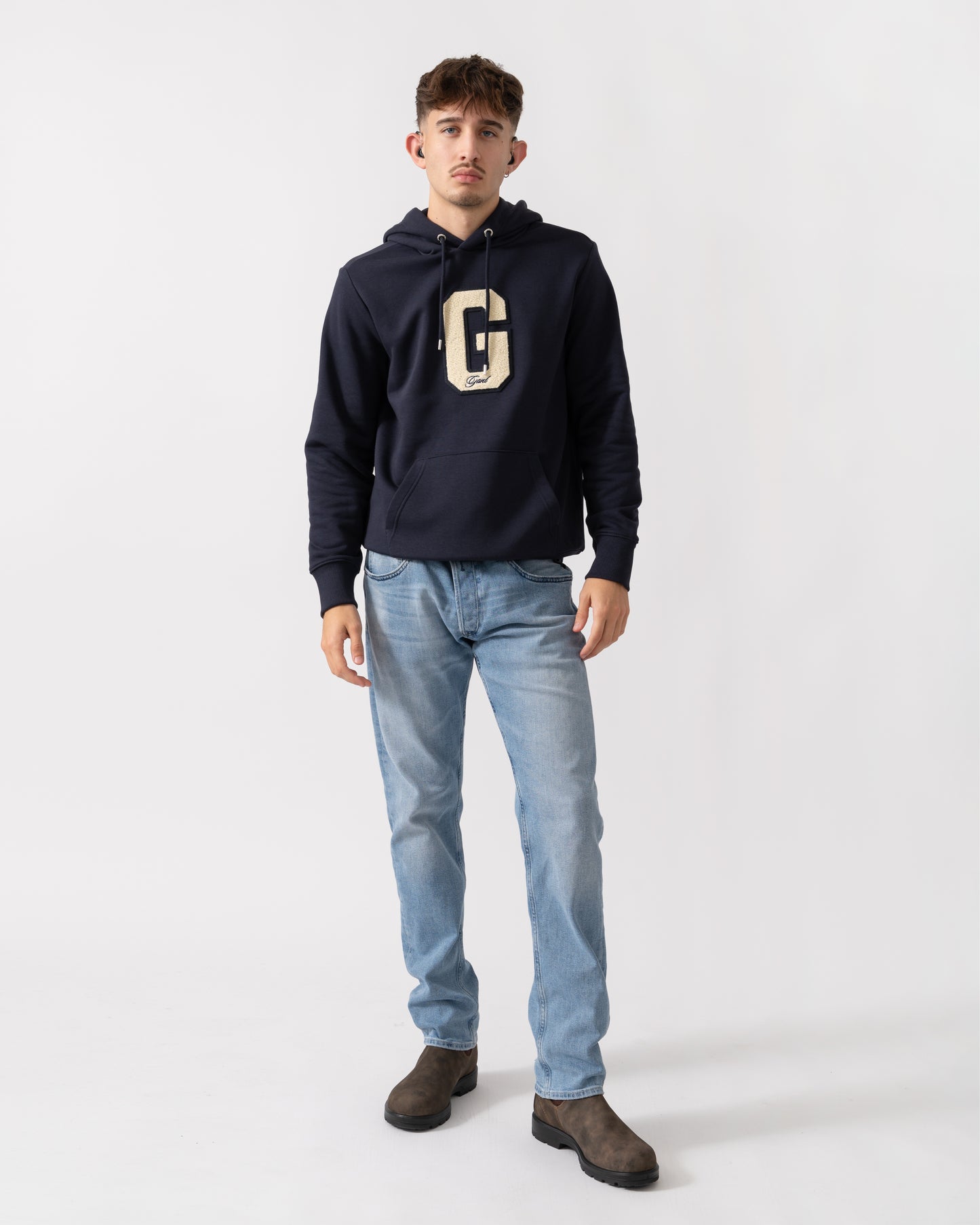 GANT Mens G Badge Hoodie - 433 Evening Blue