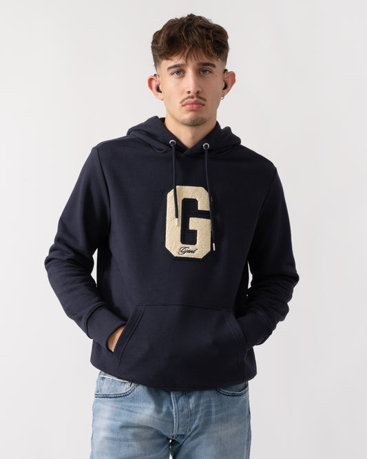 GANT Mens G Badge Hoodie - 433 Evening Blue