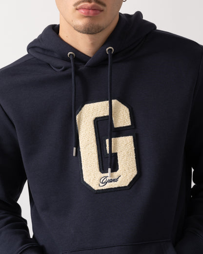 GANT Mens G Badge Hoodie - 433 Evening Blue