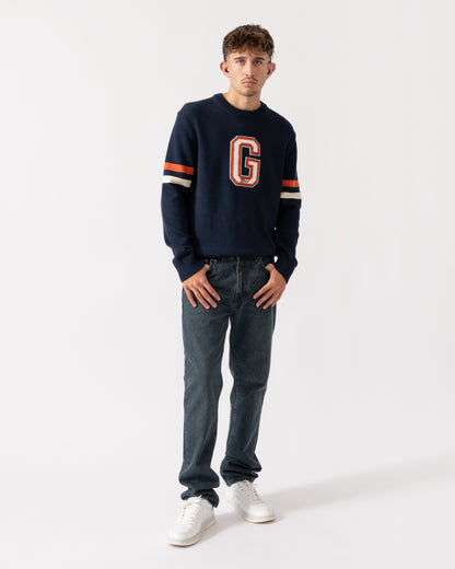 GANT Mens Graphic Badge Crew Neck Jumper - 433 Evening Blue