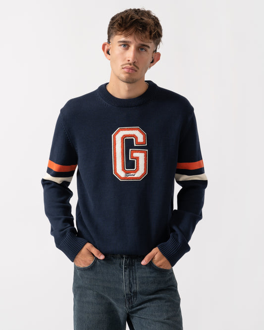 GANT Mens Graphic Badge Crew Neck Jumper - 433 Evening Blue