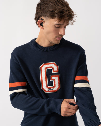 GANT Mens Graphic Badge Crew Neck Jumper - 433 Evening Blue