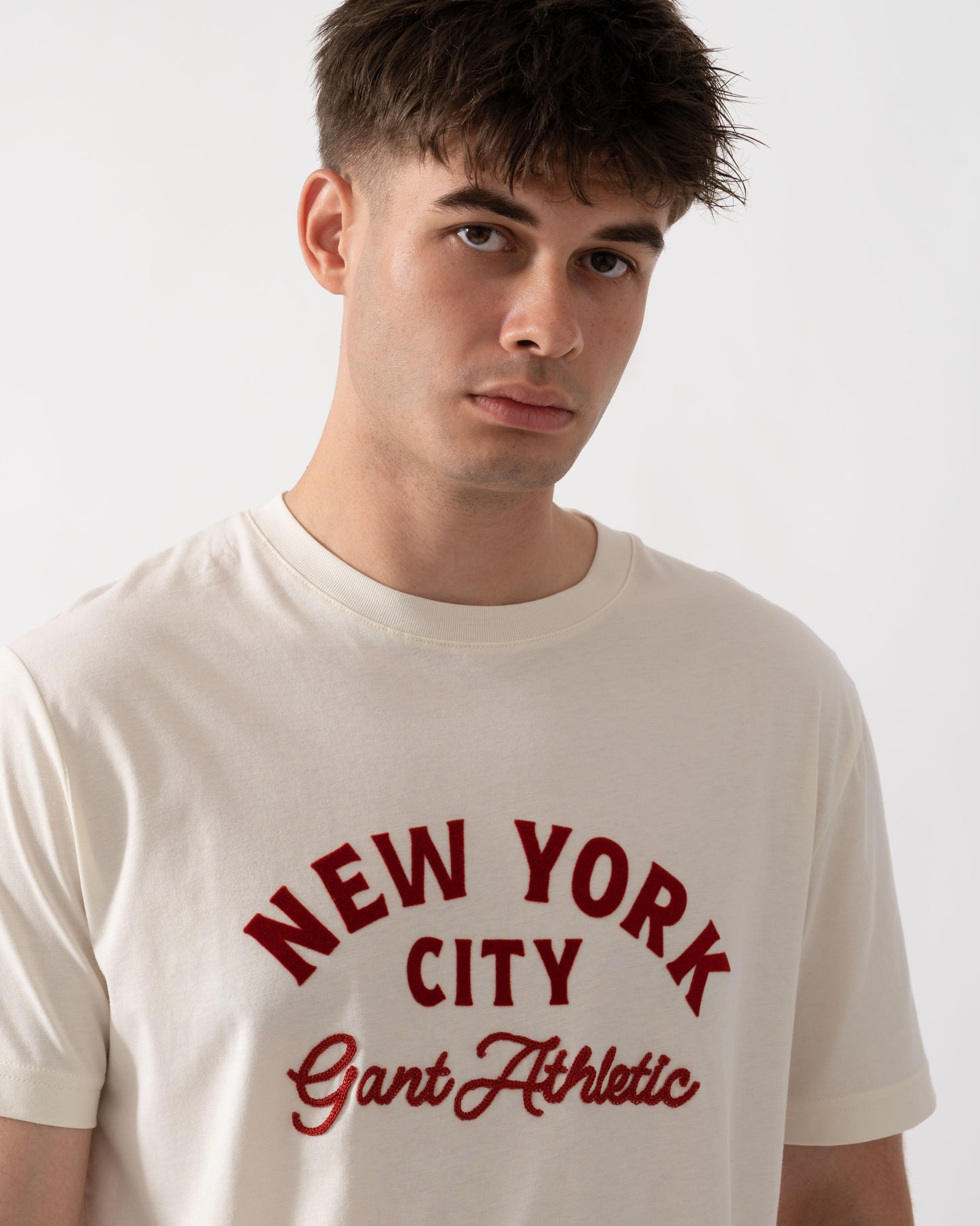 GANT Mens Logo Graphic Short Sleeve T-Shirt - 130 Cream logo