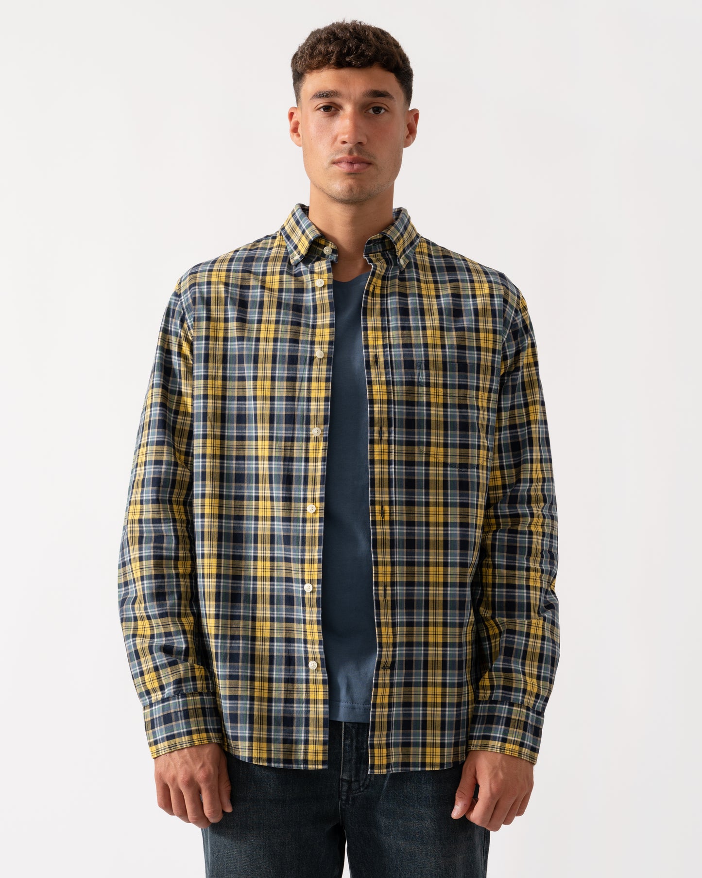 GANT Mens Long Sleeve Archive Poplin Check Shirt - 472 Naval Blue