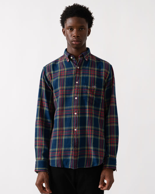GANT Mens Long Sleeve Indigo Twill Check Shirt - 969 Indigo