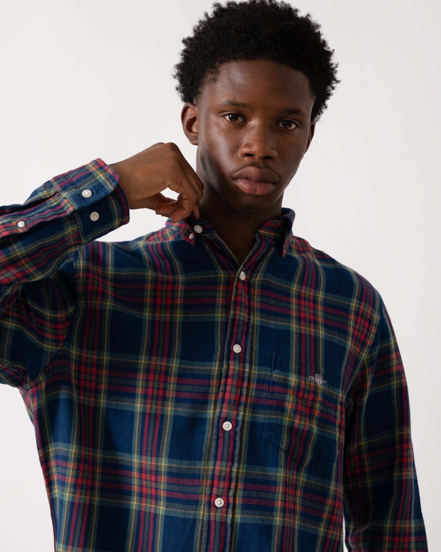GANT Mens Long Sleeve Indigo Twill Check Shirt - 969 Indigo