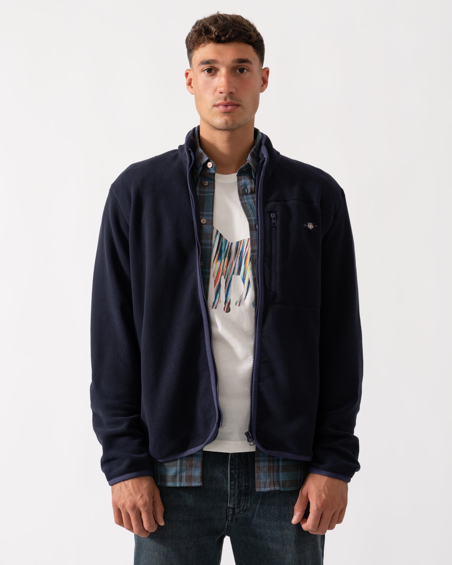GANT Mens Micro Fleece Jacket - 433 Evening Blue