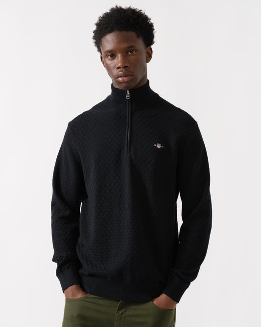 GANT Mens Micro Texture Half Zip Jumper - 5 Black