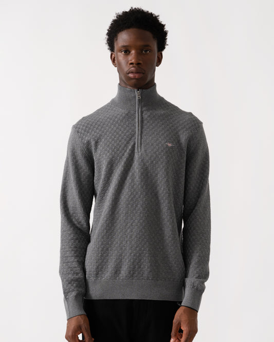 GANT Mens Micro Texture Half Zip Jumper - 92 Dark Grey Melange