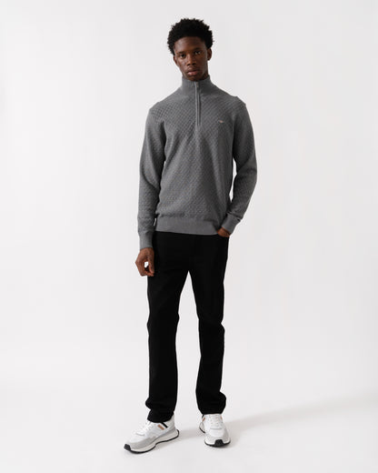 GANT Mens Micro Texture Half Zip Jumper - 92 Dark Grey Melange