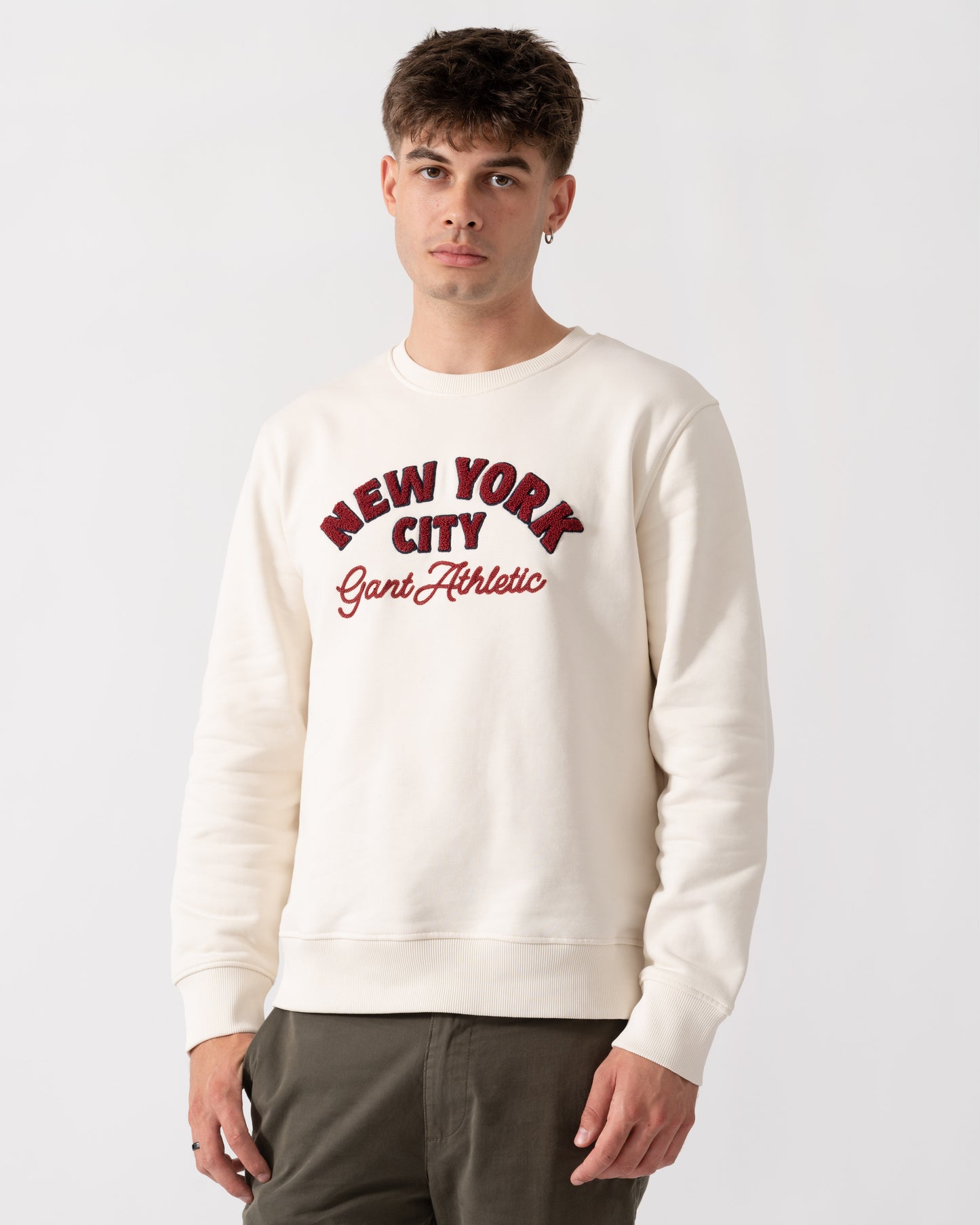 GANT Mens NYC Graphic Crew Neck Sweatshirt - 130 Cream front