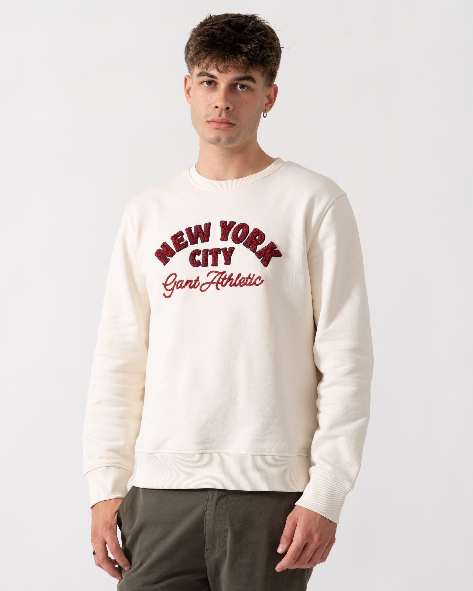 GANT Mens NYC Graphic Crew Neck Sweatshirt - 130 Cream front