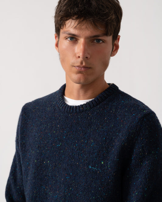 GANT Mens Neps Wool Crew Neck Jumper - 433 Evening Blue