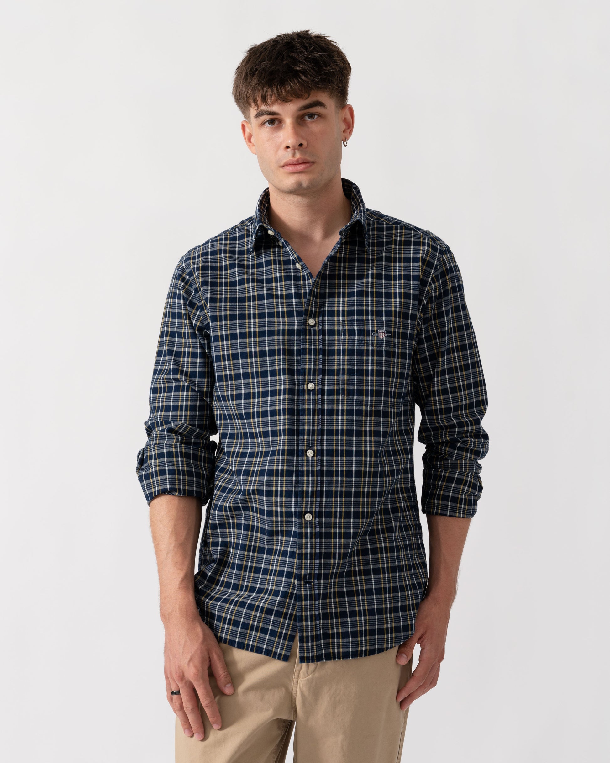 GANT Mens Regular Fit Archive Poplin Check Shirt - 969 Indigo front
