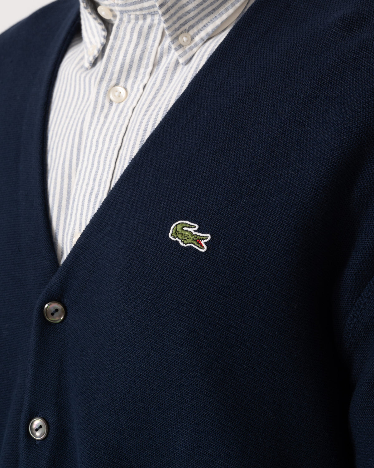 Detail of Lacoste Mens V-Neck Cotton Knit Cardigan - Blue Marine 166