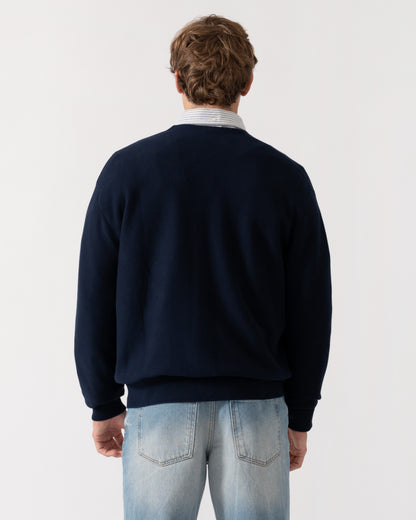 Back of Lacoste Mens V-Neck Cotton Knit Cardigan - Blue Marine 166