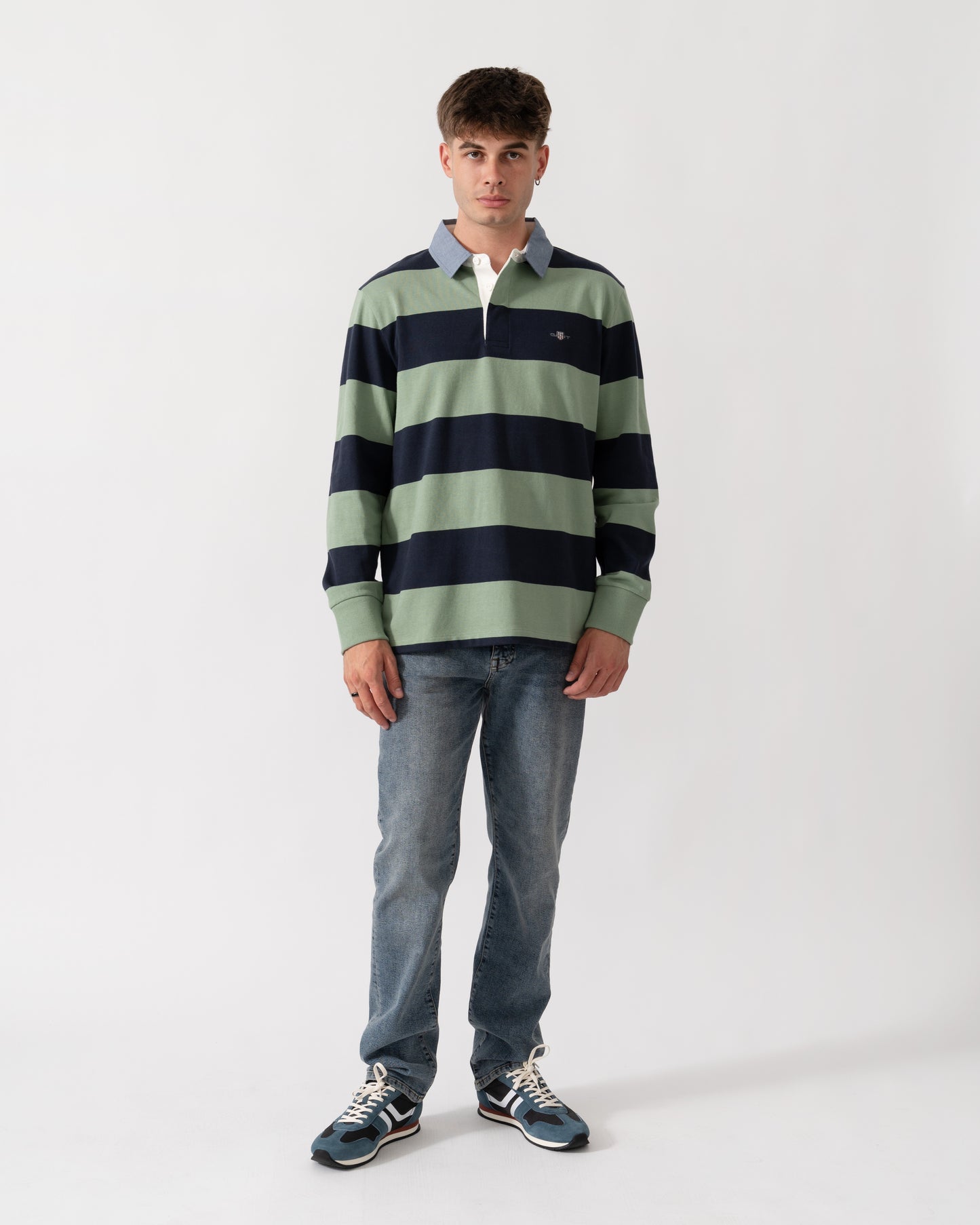 GANT Mens Regular Fit Chambray Stripe Heavy Rugger - 308 Surplus Mint full length